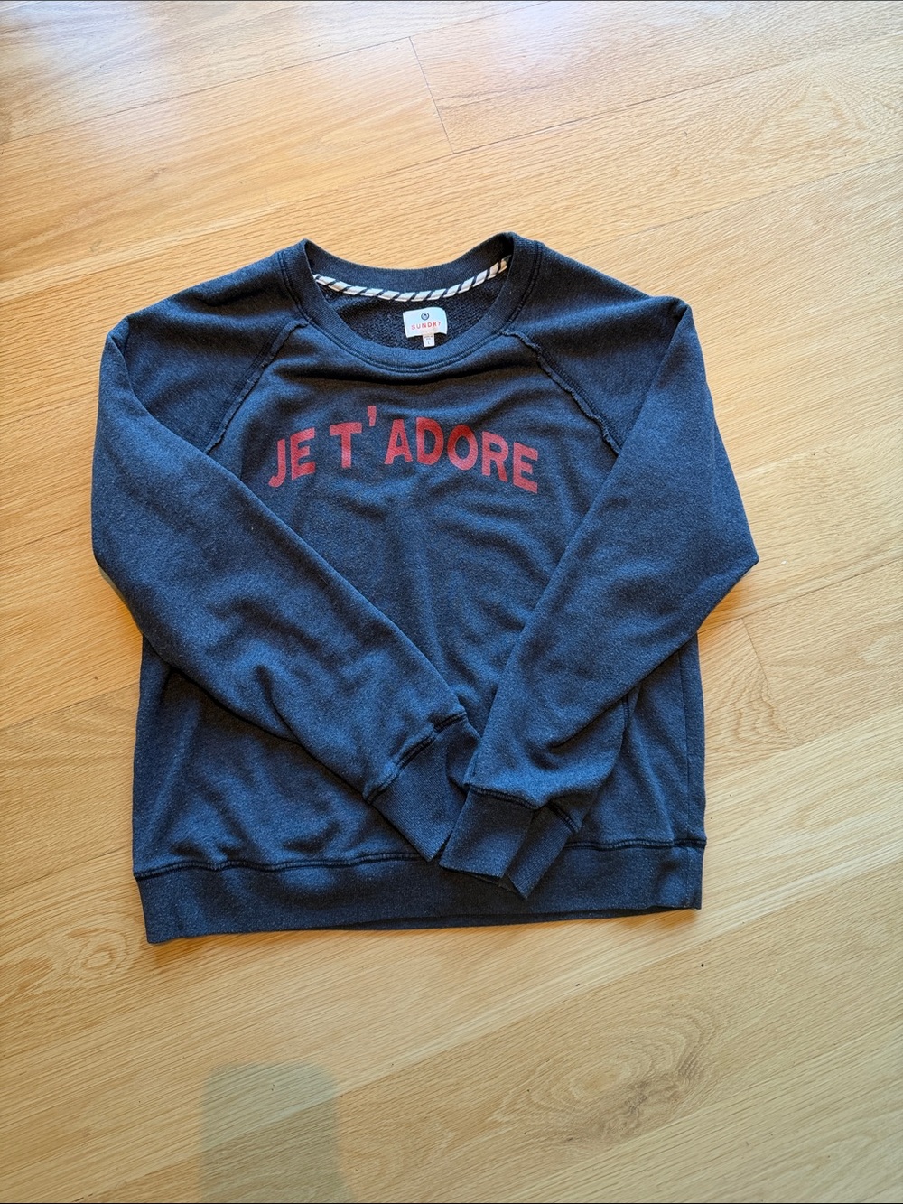 Sundry Navy Sweatshirt with Red Je T'Adore Lettering